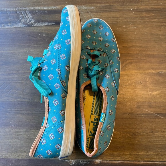 Keds Shoes Keds Teal Blue Printed Lace Up Sneakers Western Ribbon